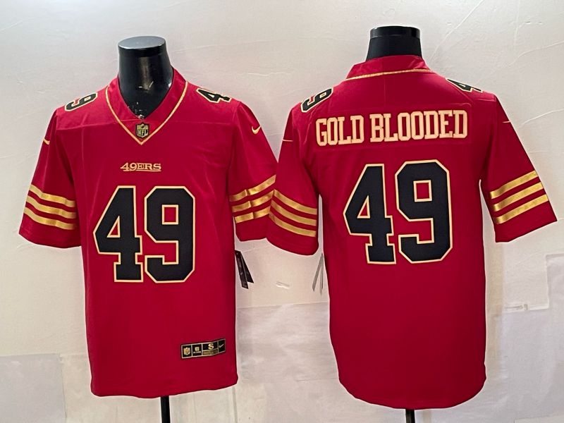Men 2026 San Francisco 49ers #49 Gold blooded red gold Nike Limited NFL Jersey style 07